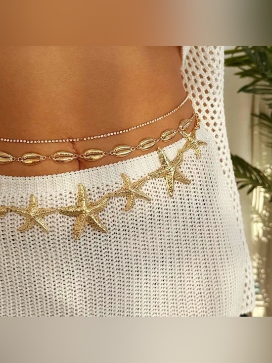 New! Gold Starfish & Shell Layered Waist Chain. Sexy Beach Body Jewelry ? A9-308 main image 5
